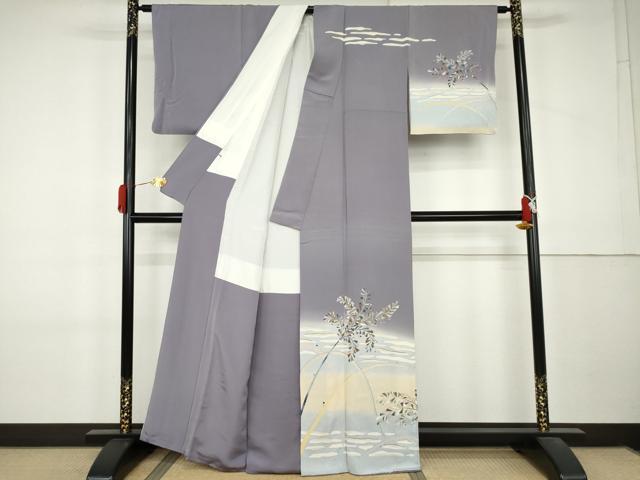 平和屋着物●訪問着 友禅 駒刺繍 枝葉文 暈し染め 金糸 金彩 正絹 逸品 AABL0110cs