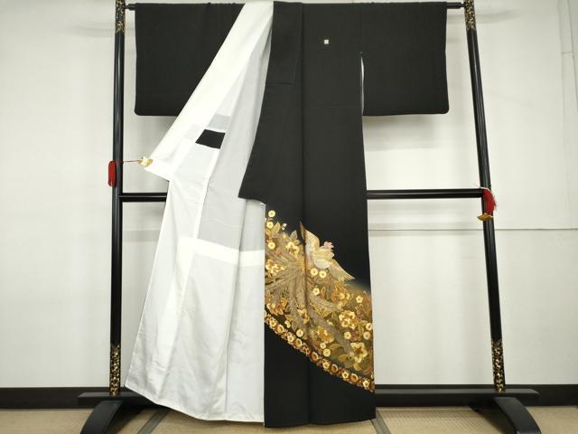 平和屋着物●豪華黒留袖 泰常 鳳凰更紗花文 暈し染め 金銀彩 正絹 逸品 AABL0119cs