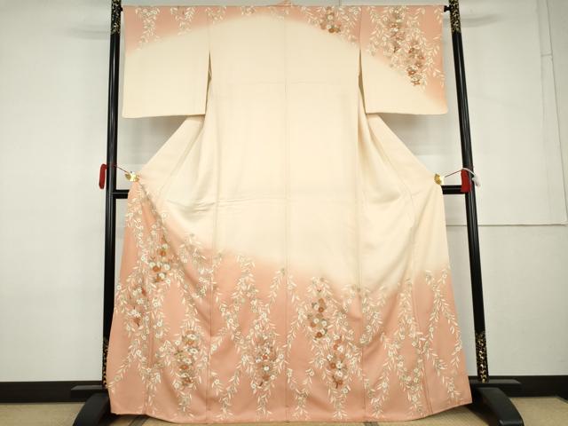 平和屋着物●訪問着 駒刺繍 枝垂れ桜文 暈し染め 金彩 正絹 逸品 AABL0120cs