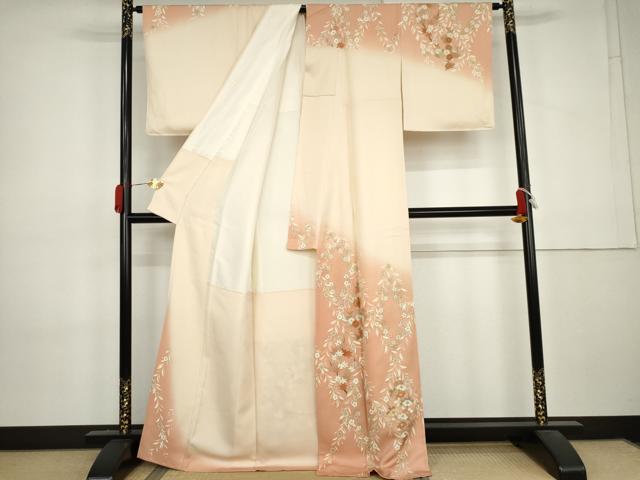 平和屋着物●訪問着 駒刺繍 枝垂れ桜文 暈し染め 金彩 正絹 逸品 AABL0120cs