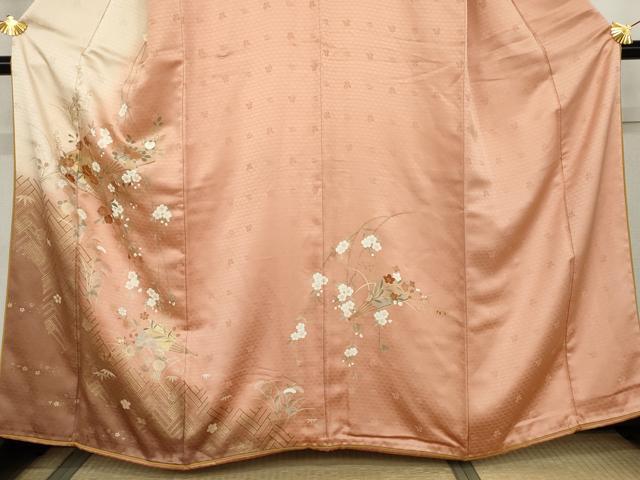 平和屋着物●訪問着 駒刺繍 扇面花文 暈し染め 金彩 やまと誂製 正絹 逸品 AABL0128cs