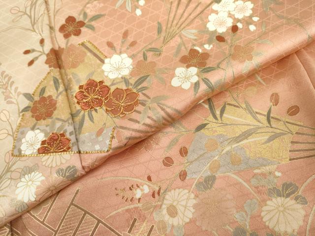 平和屋着物●訪問着 駒刺繍 扇面花文 暈し染め 金彩 やまと誂製 正絹 逸品 AABL0128cs
