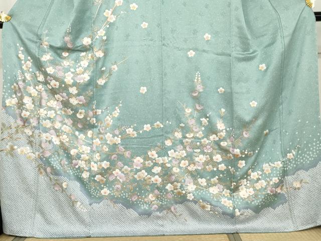 平和屋着物●訪問着 絞り 駒刺繍 枝花文 金銀彩 正絹 逸品 未使用 AABL0129cs