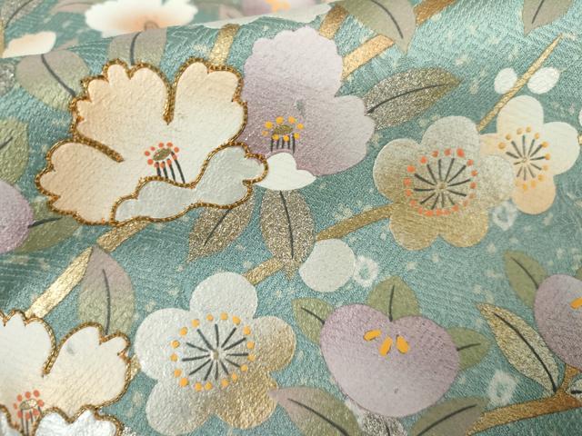 平和屋着物●訪問着 絞り 駒刺繍 枝花文 金銀彩 正絹 逸品 未使用 AABL0129cs