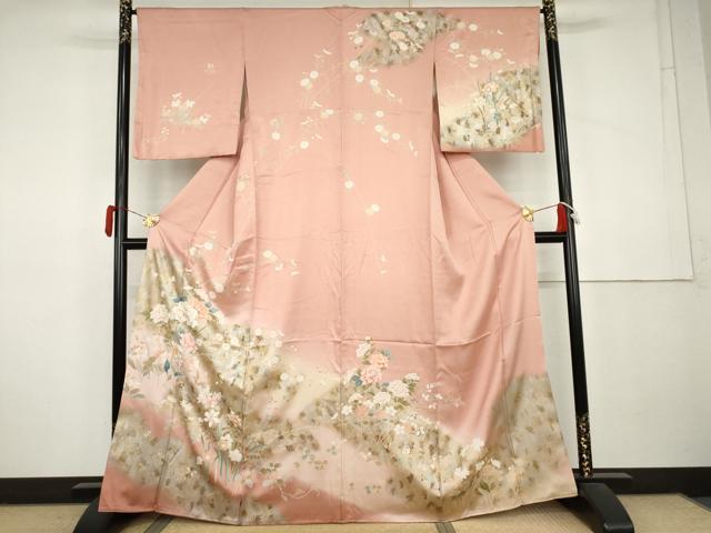 平和屋着物●訪問着 枝花文 暈し染め 金銀彩 正絹 逸品 AABL0132cs