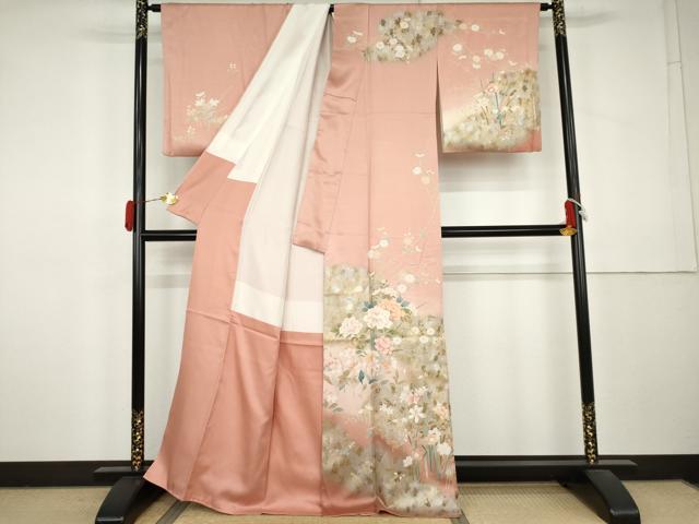 平和屋着物●訪問着 枝花文 暈し染め 金銀彩 正絹 逸品 AABL0132cs
