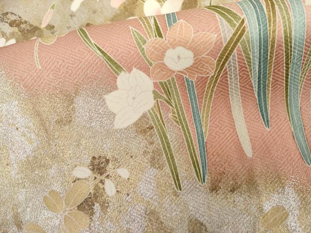 平和屋着物●訪問着 枝花文 暈し染め 金銀彩 正絹 逸品 AABL0132cs