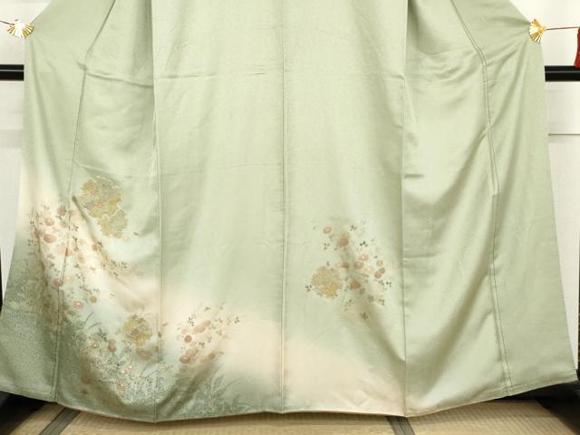 平和屋着物●中国三大刺繍 汕頭刺繍 スワトウ刺繍 訪問着 雪輪草花文 暈し染め 金彩 正絹 逸品 AABL0134cs