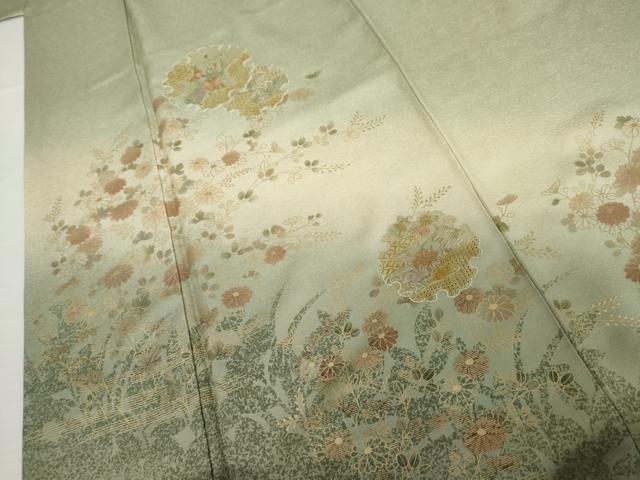 平和屋着物●中国三大刺繍 汕頭刺繍 スワトウ刺繍 訪問着 雪輪草花文 暈し染め 金彩 正絹 逸品 AABL0134cs