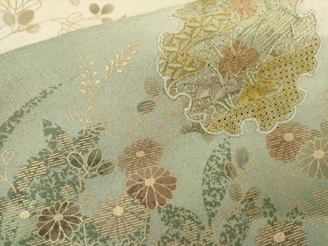 平和屋着物●中国三大刺繍 汕頭刺繍 スワトウ刺繍 訪問着 雪輪草花文 暈し染め 金彩 正絹 逸品 AABL0134cs