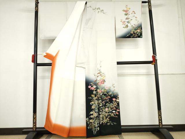 平和屋着物●訪問着 刺繍 枝花文 暈し染め 金糸 金彩 正絹 逸品 AABL0135cs