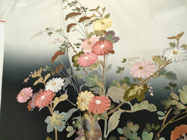 平和屋着物●訪問着 刺繍 枝花文 暈し染め 金糸 金彩 正絹 逸品 AABL0135cs