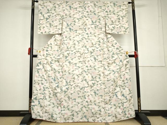 平和屋着物●上質な小紋 地紋起こし 草花文 暈し染め 正絹 逸品 未使用 AABL0136cs