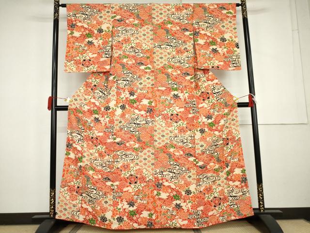 平和屋着物●上質な小紋 型染め 雪輪吉祥花文 正絹 逸品 未使用 AABL0137cs