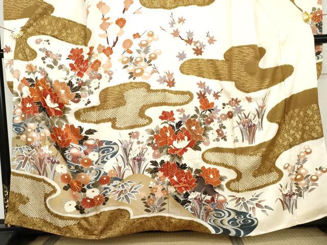 平和屋着物●豪華振袖 絞り 駒刺繍 鴛鴦草花文 金彩 正絹 逸品 AABL0139cs