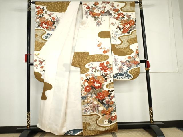 平和屋着物●豪華振袖 絞り 駒刺繍 鴛鴦草花文 金彩 正絹 逸品 AABL0139cs