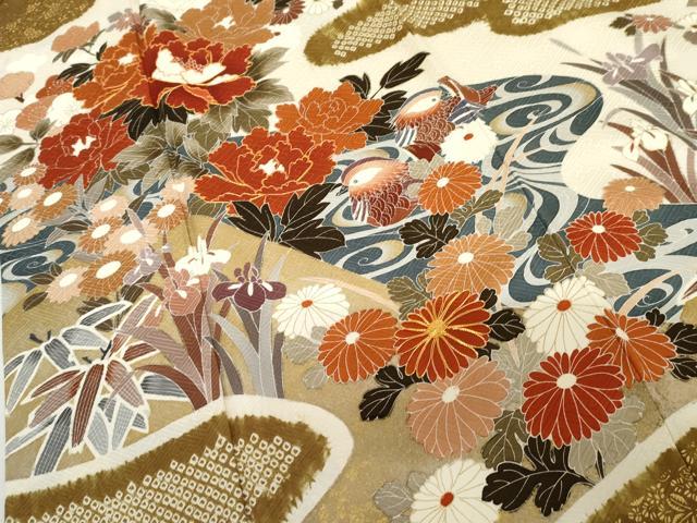 平和屋着物●豪華振袖 絞り 駒刺繍 鴛鴦草花文 金彩 正絹 逸品 AABL0139cs