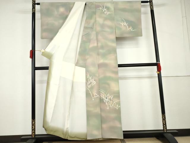 平和屋着物●訪問着 ろうけつ染 草花文 暈し染め 正絹 逸品 AABL0141cs
