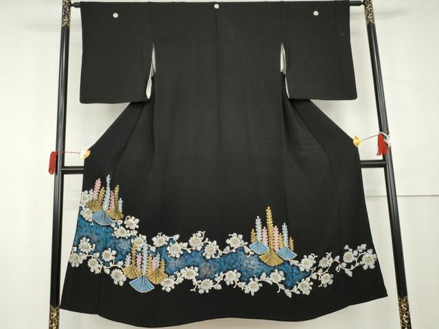 平和屋着物●豪華黒留袖 花唐草文 金銀彩 正絹 逸品 AABL0148cs