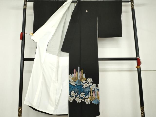 平和屋着物●豪華黒留袖 花唐草文 金銀彩 正絹 逸品 AABL0148cs