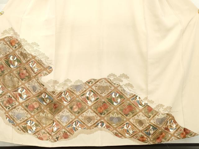 平和屋着物●豪華色留袖 総刺繍 双鳥花桐文 金糸 正絹 逸品 AABL0161cs