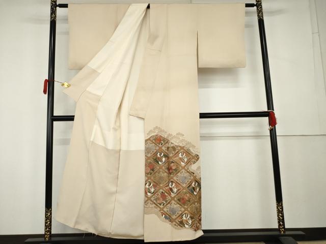 平和屋着物●豪華色留袖 総刺繍 双鳥花桐文 金糸 正絹 逸品 AABL0161cs