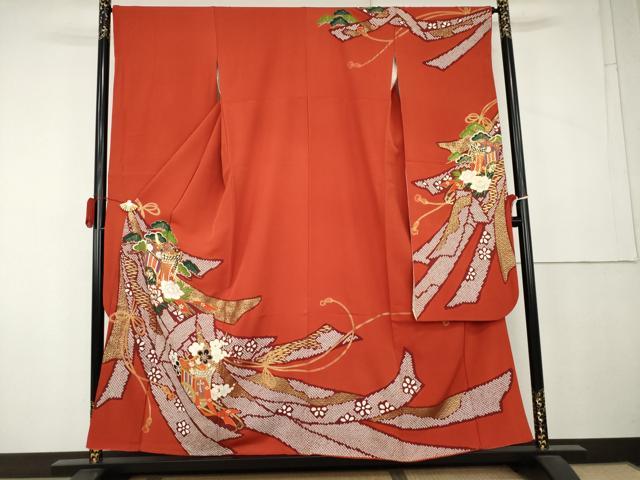 平和屋着物●豪華振袖 駒刺繍 御所車梅松文 金彩 正絹 逸品 AABL0163cs