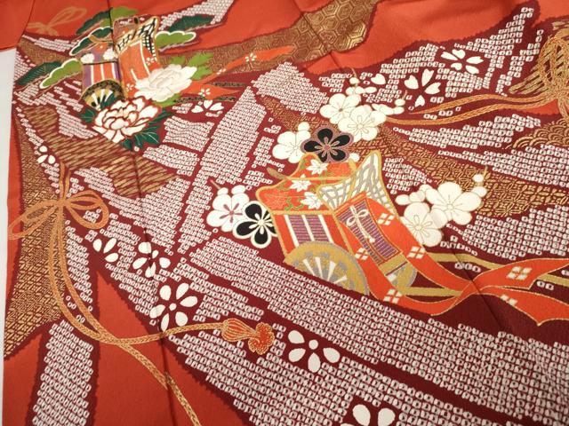 平和屋着物●豪華振袖 駒刺繍 御所車梅松文 金彩 正絹 逸品 AABL0163cs