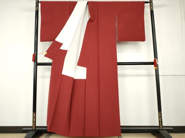 平和屋着物●上質な色無地 赤紅色 正絹 逸品 AABL0164cs