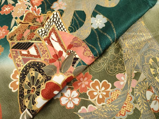 平和屋着物●豪華振袖 駒刺繍 御所車枝垂れ桜文 暈し染め 金彩 正絹 逸品 AABL0165cs