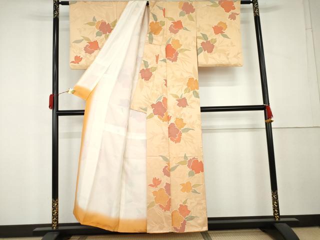 平和屋着物●上質な小紋 地紋起こし 草花文 正絹 逸品 AABL0168cs
