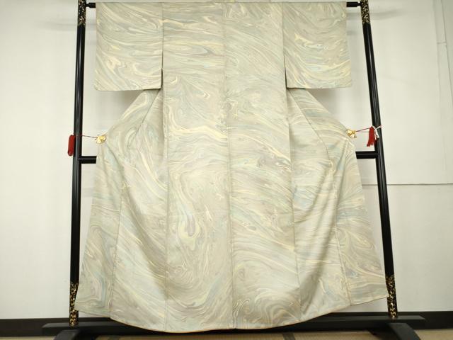 平和屋着物●上質な小紋 作家物 墨流し文様 正絹 逸品 AABL0169cs