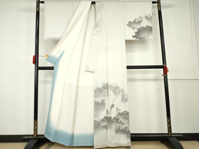 平和屋着物●訪問着 群れ鶴文 正絹 逸品 AABL0171cs
