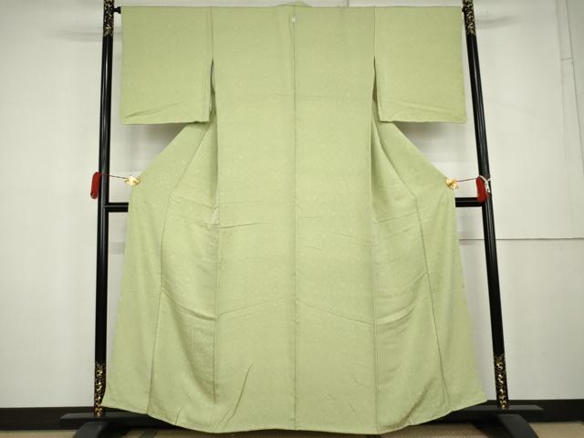 平和屋着物●上質な色無地 花唐草地紋 若葉色 正絹 逸品 未使用 AABL0175cs
