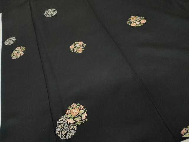 平和屋着物●上質な小紋 花丸文 黒地 金彩 正絹 逸品 AABL0183cs