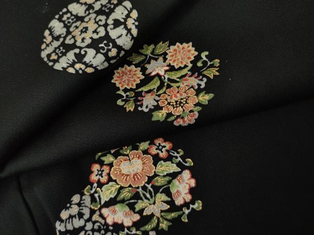 平和屋着物●上質な小紋 花丸文 黒地 金彩 正絹 逸品 AABL0183cs