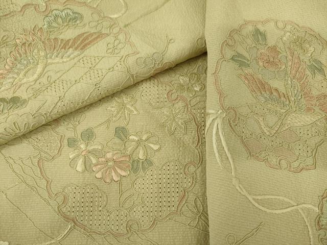 平和屋着物●中国三大刺繍 スワトウ刺繍 汕頭刺繍 総刺繍 色留袖 飛鶴雪輪花文 暈し染め 正絹 逸品 AABL0184cs