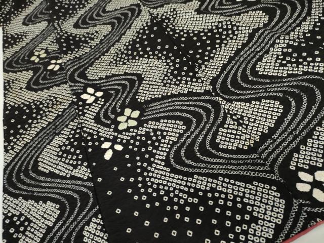 平和屋着物●上質な小紋 流水花文 黒地 正絹 逸品 AABL0186cs