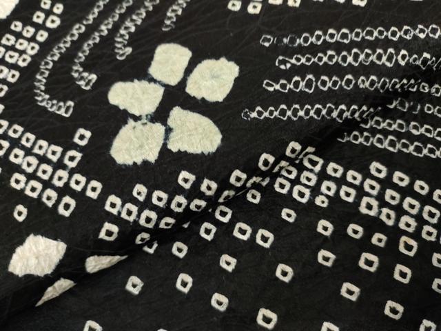 平和屋着物●上質な小紋 流水花文 黒地 正絹 逸品 AABL0186cs