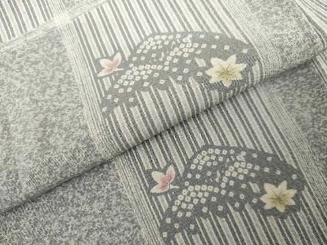 平和屋着物●上質な小紋 市松に楓 笹 正絹 逸品 AABL0192cs