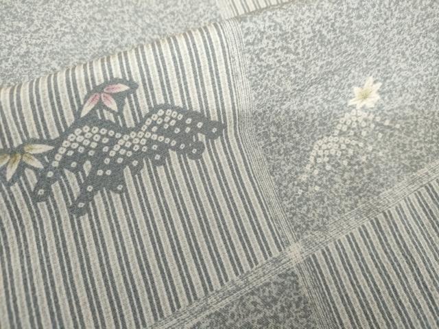 平和屋着物●上質な小紋 市松に楓 笹 正絹 逸品 AABL0192cs