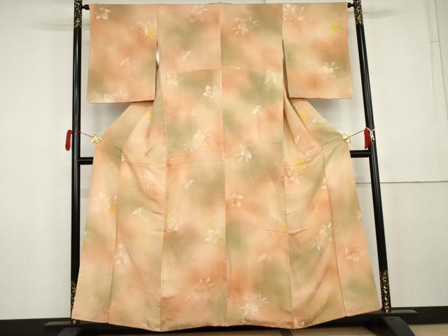 平和屋着物●上質な小紋 地紋起こし 草花文 暈し染め 正絹 逸品 AABL0193cs