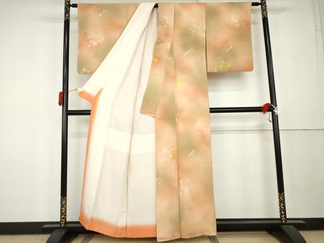 平和屋着物●上質な小紋 地紋起こし 草花文 暈し染め 正絹 逸品 AABL0193cs