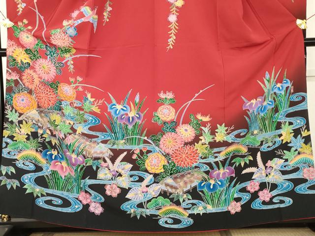 平和屋着物●紅型 振袖 花鳥風景文 暈し染め 正絹 逸品 AABL0201cs