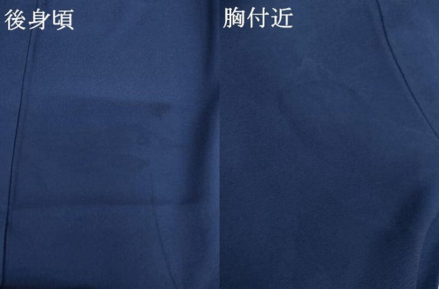 平和屋着物●無地絵羽訪問着 枝葉地紋 寿光織 紺青色地 金糸 正絹 逸品 AABL0204cs