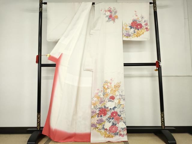 平和屋着物●京加賀友禅 百貫達雄 訪問着 枝花文 暈し染め 正絹 逸品 AABL0207cs
