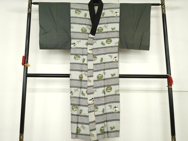 平和屋着物▼男性 長襦袢 単衣 龍丸文 唐獅子 正絹 逸品 AABL0210cs