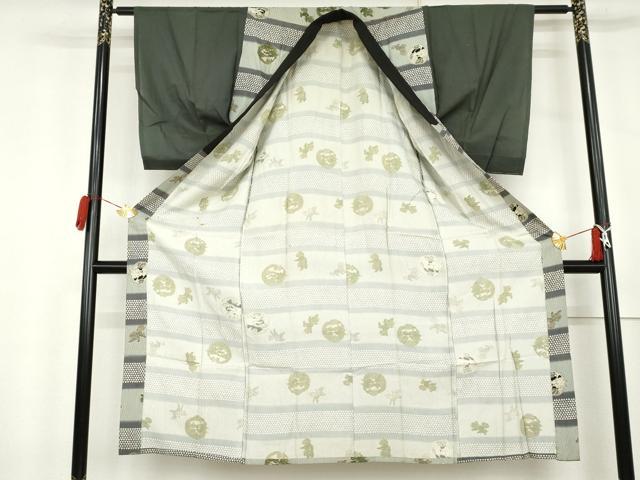 平和屋着物▼男性 長襦袢 単衣 龍丸文 唐獅子 正絹 逸品 AABL0210cs