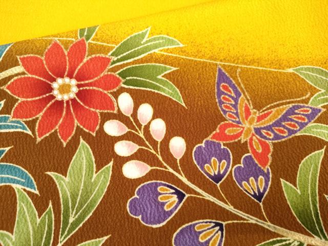 平和屋着物●豪華振袖 花蝶文 暈し染め 金彩 ロング丈 正絹 逸品 AABL0214cs