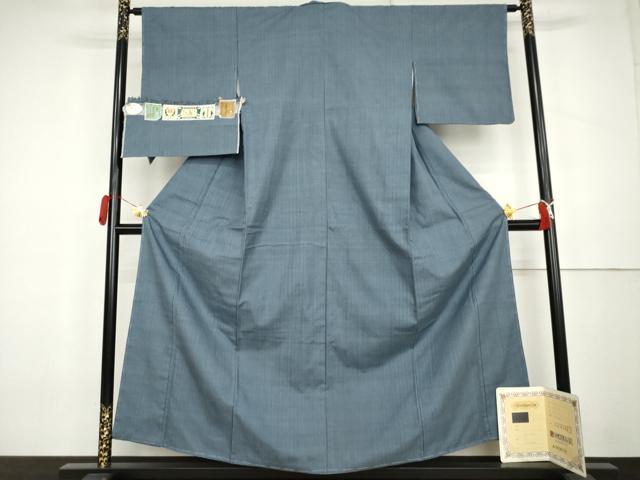 平和屋着物●本場結城紬 重要無形文化財 色無地 薄縹色 証紙・鑑定書付き 正絹 逸品 未使用 AABL0218cs
